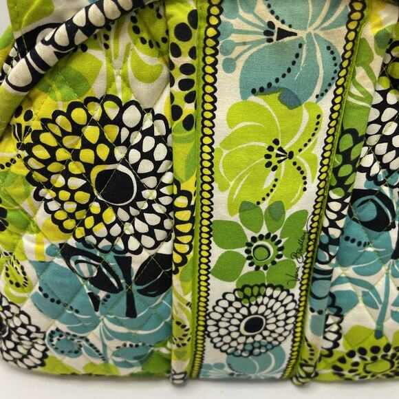 Vera Bradley Eloise Satchel Shoulder Bag Limes Up Pattern Green Blue Kiss Lock - Picture 10 of 16